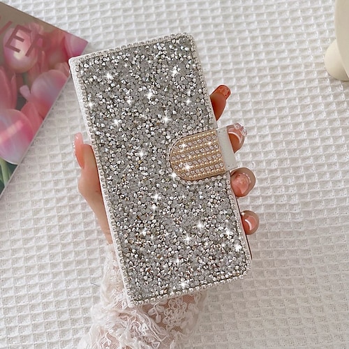 Handy Hülle Handyhüllen Für Samsung Galaxy S26 Ultra Plus S25 S24 S23 S22 S21 FE S21 Ultra Plus S20 A55 5G A35 5G Brieftaschenhülle Bling Strass mit Handyband Glitzernd Kristalldiamant PU-Leder Image