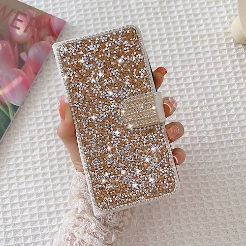 Handy Hülle Handyhüllen Für Samsung Galaxy S26 Ultra Plus S25 S24 S23 S22 S21 FE S21 Ultra Plus S20 A55 5G A35 5G Brieftaschenhülle Bling Strass mit Handyband Glitzernd Kristalldiamant PU-Leder Image