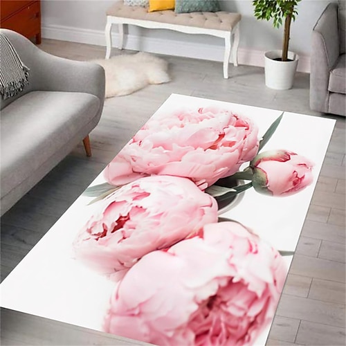 Teppich mit Pfingstrosenblüten, Küchenmatte, rutschfeste, ölbeständige Bodenmatte, Wohnzimmerteppich, Innen- und Außenmatte, Schlafzimmerdekoration, Badezimmermatte, Eingangsteppich, Fußmatte Image