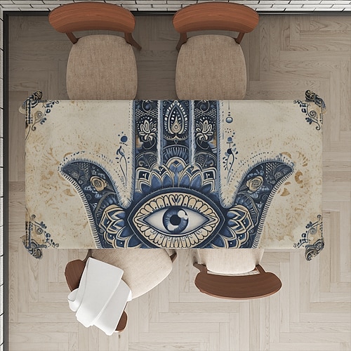 Hamasa-Hand-Ramadan-Rechteck-Tischdecke, wasserdichte rechteckige Tischdecke für das Essen in der Küche Image