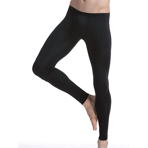 Herren Lange Unterhosen Thermounterwäsche Thermohose 1 pcs Glatt Modisch Brautkleider schlicht Komfort Heim Täglich Bett Nylon Warm Lange Unterhosen Elastische Taille Herbst Winter Schwarz Weiß Image