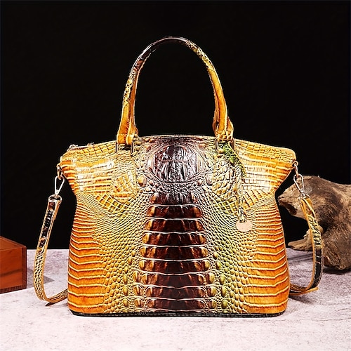 Damen Handtasche Umhängetasche PU-Leder Büro Täglich Reißverschluss Verstellbar Großes Fassungsvermögen Wasserdicht Krokodil lichter Ocker Grün und Blau Leicht Grün