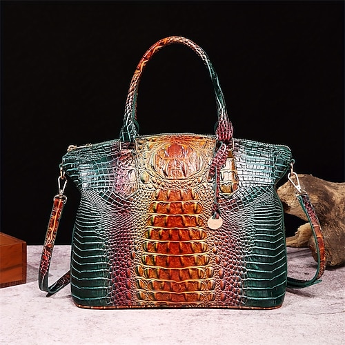 Damen Handtasche Umhängetasche PU-Leder Büro Täglich Reißverschluss Verstellbar Großes Fassungsvermögen Wasserdicht Krokodil lichter Ocker Grün und Blau Leicht Grün