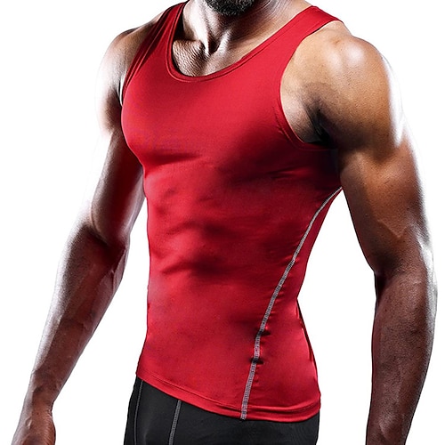 Herren Fitnessstudio-Shirt Kompressionstank Fitness-Tank Männer-Tops Rundhalsausschnitt Ärmellos Sport Natur Urlaub Ausgehen Casual Fitnessstudio Schnell Trocknend Atmungsaktiv Weich Glatt Schwarz Image