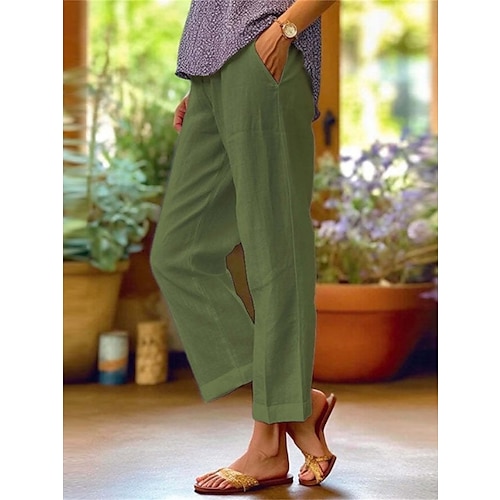 Damen Baumwoll Mischung Weites Bein Abgeschnittene Hose Mode Streetwear Einfach Knöchellang Hohe Taille Einfach Tasche Hoher Schnitt Gerader Schnitt Komfort Atmungsaktivität Weich Mikroelastisch Image