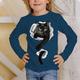 Kinder 3D-Druck Katze T-Shirt T-Shirt Langarm Katze Tierdruck Blau Weiß Rosa Kinder Tops Herbst Lässig Alltag Schule Normale Passform 4-12 Jahre