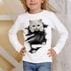 Kinder 3D-Druck Katze T-Shirt T-Shirt Langarm Katze Tierdruck Blau Weiß Rosa Kinder Tops Herbst Lässig Alltag Schule Normale Passform 4-12 Jahre