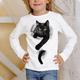 Kinder 3D-Druck Katze T-Shirt T-Shirt Langarm Katze Tierdruck Blau Weiß Rosa Kinder Tops Herbst Lässig Alltag Schule Normale Passform 4-12 Jahre