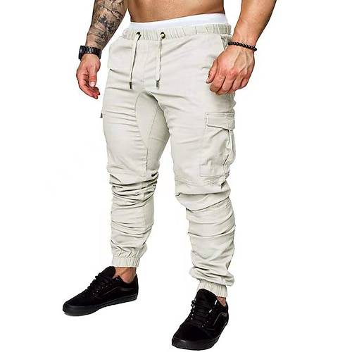 Herren Cargohose Cargohosen Cargohose Hose Hosen Elastische Taille Feste Farbe Draussen In voller Länge Casual Täglich Strassenmode Stilvoll Marineblau Armeegrün Mittlere Taillenlinie Image