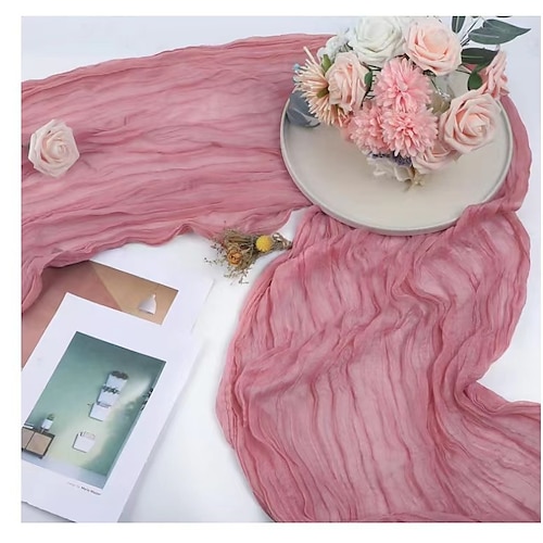 Boho-Käsetuch-Tischläufer, langer Gaze-Tischläufer, romantischer Tischläufer für Hochzeiten, Brautpartys, Babypartys, Erntedankfest, Geburtstage, Esszimmer, Kommode, Vatertag, Lehrertag, Image