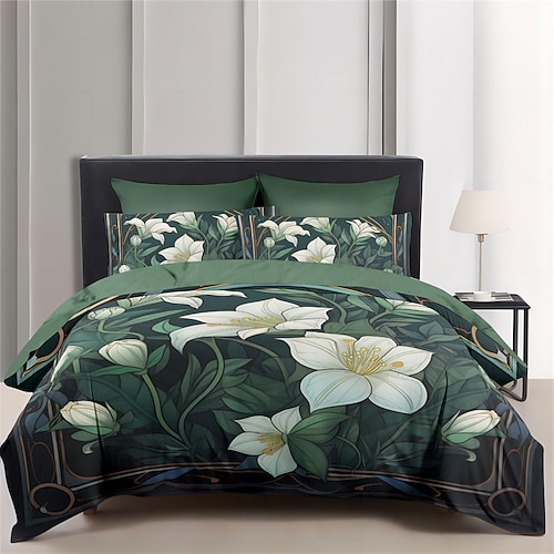 Blumenmuster-Bettbezug-Set, Bettdecken-Set, bedruckter Bettdeckenbezug, Baumwoll-Bettwäsche-Sets mit Umschlag-Kissenbezug, Raumdekoration, King-Size-Bettbezug Image