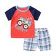 2 Stück Baby Jungen T-Shirt Shorts Outfit Graphic Kurzarm Baumwolle Set Outdoor Modisch Sommer Frühling 1-3 Jahre alt Gestreifte Kurzarmschnalle Kurzer Satz Bananen kurzes grünes Auto