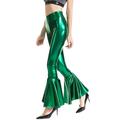 Metallisch Sexy 1980er Glänzendes Latex-Patent Hose Glockenhose PU - Leder Damen Kostüm Jahrgang Cosplay Party Lange Hose Hosen Maskerade Schlager Outfit