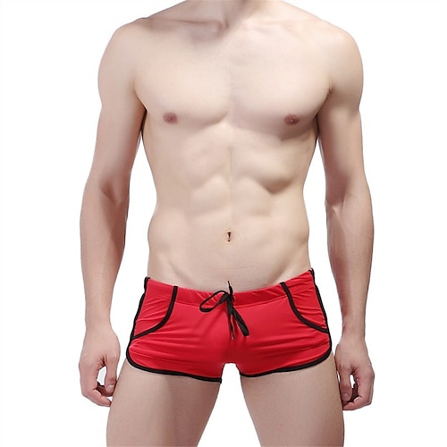 Herren Bademode Badehosen Kordelzug Elastische Taille Farbblock Atmungsaktiv Weich Outdoor Casual Täglich Hawaiianisch Stilvoll Schwarz Rote Mikro-elastisch Image