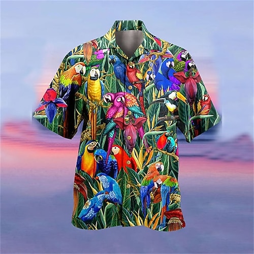 Herren Hippie Bus Hemd Hawaiihemd Sommerhemd Aloha-Shirt Kurzarm Hemd Umlegekragen Tropisch Modisch Hawaiianisch Casual Hawaiianisch Festtage Hellgelb Blau-Grün Schwarz S M L Image