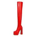 Damen Stiefel Plateaustiefel Übergrössen Stiefel mit Absatz Party Feste Farbe Stiefel über Knie Oberschenkelhohe Stiefel Winter Reißverschluss Blockabsatz Quadratischer Zeh Elegant Modisch Sexy PU