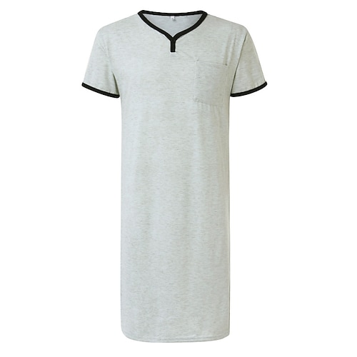 Herren Schlafanzug Hausanzug Schlafanzüge Nachthemd 1 pc Einfarbig Modisch Komfort Weich Heim Bett Polyester Atmungsaktiv V-Wire Ausschnitt Kurzarm Grundlegend Herbst Frühling Schwarz Blau Image