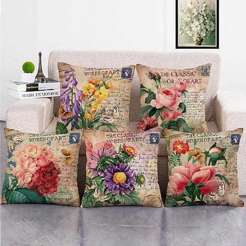 1 Satz von 5 Stück Dekokissenbezüge moderne Ölmalerei Stil Blätter dekorative Dekokissen Kissen für Raumdekor Outdoor / Indoor Kissen für Sofa Couch Bett Stuhl Image