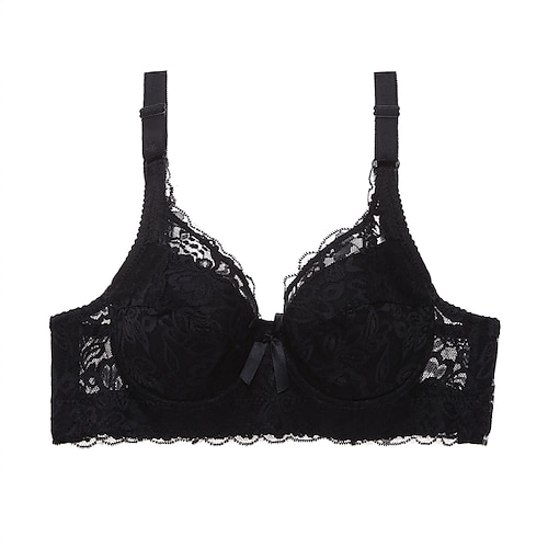 Damen Spitzen-BHs gepolsterte BHs Bügel-BHs abnehmbare Träger 3/4-Cup V-Ausschnitt atmungsaktiv Push-Up Spitze reine Farbe Hakenamp;Auge Datum Valentinstag lässig täglich sexy 1 Stück Home Outfits Image