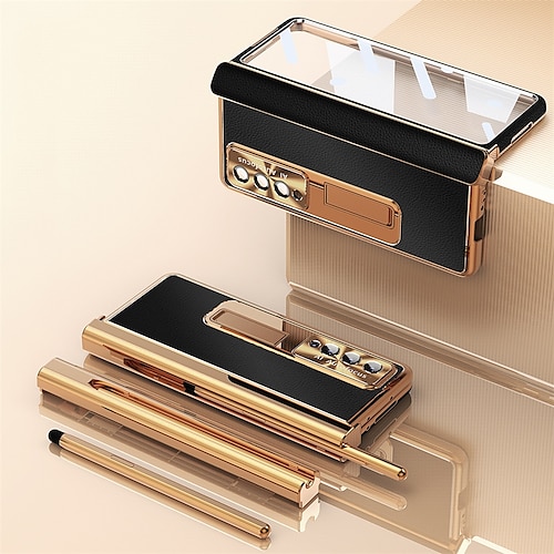 Handy Hülle Handyhüllen Für Samsung Galaxy Z Fold 6 Z Fold 5 Z Fold 4 Z Fold 3 Leder Stoßrahmen Flip Stifthalter Einfarbig PC PU-Leder Image