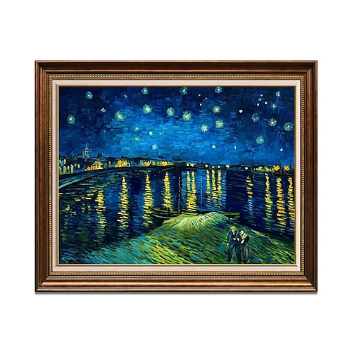 Handgefertigtes Ölgemälde auf Leinwand, Wandkunst, Dekoration, Van Gogh, Eindruck, berühmtes Gemälde, Sternenhimmel über der Rhone, für Wohnkultur, gerolltes, rahmenloses, ungedehntes Gemälde Image