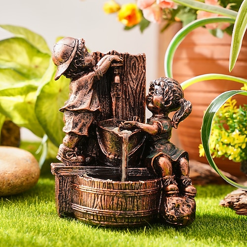 Garten-Wasserbrunnen-Statue, fluoreszierendes Licht in der Nacht, kindisch, launisch, antike Bronzebrunnen-Skulptur, Landschaftsbau-Dekoration für Garten, Rasen, Terrasse, Balkon, Kunst-Dekor