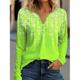 Damen T Shirt Henley Shirt Blumen Festtage Wochenende Taste Gras-Grün Langarm Täglich Basic Neon und Hell V Ausschnitt Herbst Winter