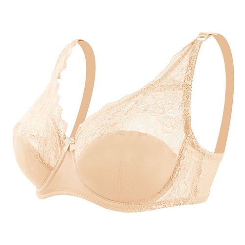 Damen-Curve-Übergrößen, einfarbig, reine Farbe, Blumen-/Blumenspitze, Dessous, sexy, V-Ausschnitt, Winter/Herbst, transparente BHs, 3/4-Körbchen, Schwarz, Altrosa, Rot, große Größe, 85/38C, 90/40C, Image