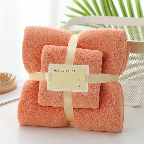 Badetücher-Set für Badezimmer, dick, weichamp;saugfähige Fleece-Badetücher, 1 Stück Badetuchamp;1 Stück Handtuch, schnell trocknendes Mikrofaser-Badetuch, Mehrzweck-Badetücher, Handtücher für Bad, Image
