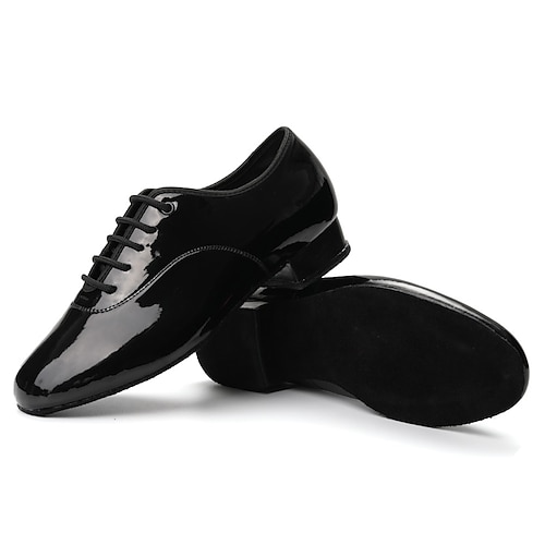 schwarze Tanzschuhe aus Lackleder für Herren – Schnürdesign mit Wildledersohle für einen reibungslosen Auftritt Image