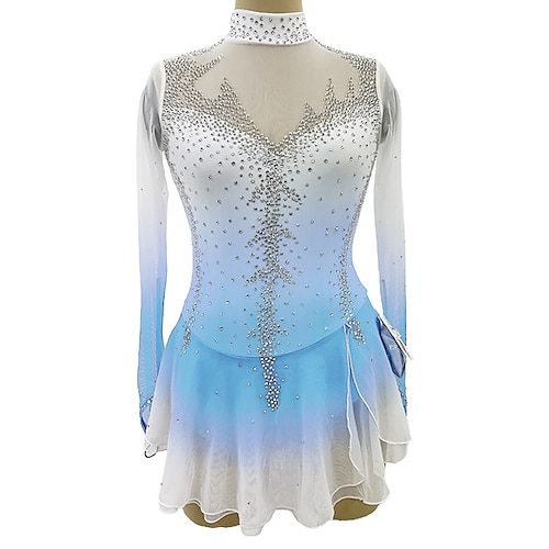 Eiskunstlaufkleid Damen Mädchen Eislaufen Kleider Weiß Rosa Rot Daumenloch Spandex Hochelastisch Ausbildung Wettbewerb Eiskunstlaufkleidung Kristalle Langarm Eislaufen Eiskundstlauf Image