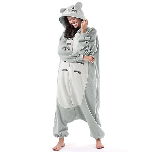 Karnevalskostüm Tier Katze Totoro Karneval Kigurumi-Pyjamas Ausgefallene Kostüme Nachtwäsche Warm Schlafanzug Lustiges Kostüm Erwachsene Herren Damen Männlich Weihnachten Halloween Karneval Leistung Image
