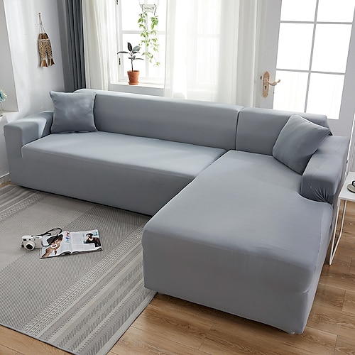 Burgunderroter Stretch-Sofabezug, Schonbezug, elastische Sofagarnitur, Sessel, Loveseat, 4- oder 4- oder 3-Sitzer, L-Form, grau, massiv, weich, strapazierfähig, waschbar Image