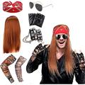 Heavy Metal Rocker Disco Kostüm 70er 80er 90er Zubehör mit Sonnenbrille Bandanas gefälschte temporäre Tattoo Ärmel aufblasbares Instrument Schlager Outfit