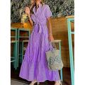 Damen Hemdkleid Freizeitkleid Streifen Schnürung Rüschen Hemdkragen Langes Kleid Maxikleid Urlaub Kurzarm Sommer Frühling
