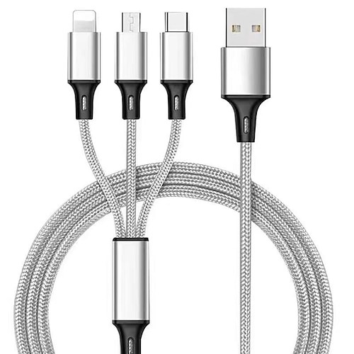 3-in-1-Kabel, Telefonladekabel A/C zu Telefon Typ C geflochtener Micro-Nylon-Sync-Adapter für Android/Telefon/Tablets, 3D-Legierung TPE-Anschluss, kräftiger Kupferkern 47,24 Zoll/3,94 Fuß Image