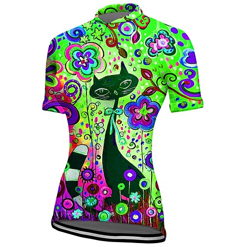 Damen Radtrikot Grafik Kurzarm Fahhrad Trikot Oberteil mit 3 Gesäßtaschen Mountainbike MTB Straßenradsport Schnelltrocknend Reflektierende Streifen Rückentasche Feuchtigkeitsableitend Sport Gelb Blau Image