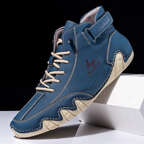 handgefertigte blaugrüne Wildlederstiefel für Herren - stylische High-Top-Schnürsneaker für strapazierfähige und modische Outdoor-Kleidung Image