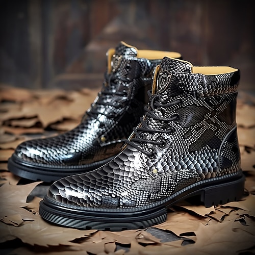 Herren Stiefel Modestiefel Spaziergang Vintage Täglich PU Stiefeletten Schnürung Blau Grau Herbst Winter