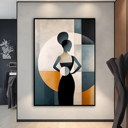 handgemalte abstrakte Picasso-Stil-Geometrie-Mädchen-Leinwand-Wandkunst, moderne Leinwandmalerei, Heimwand, Wohnzimmer, Dekor, ohne Rahmen Image