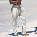 Strandhose mit Blumenmuster für Herren Sommer täglicher Feiertag weiß ethnisch gestreift Hose mit Kordelzug, elastischem Bund, 3D-Druck, Blattdruck, Komfort, lässig, Streetwear, hawaiianisch