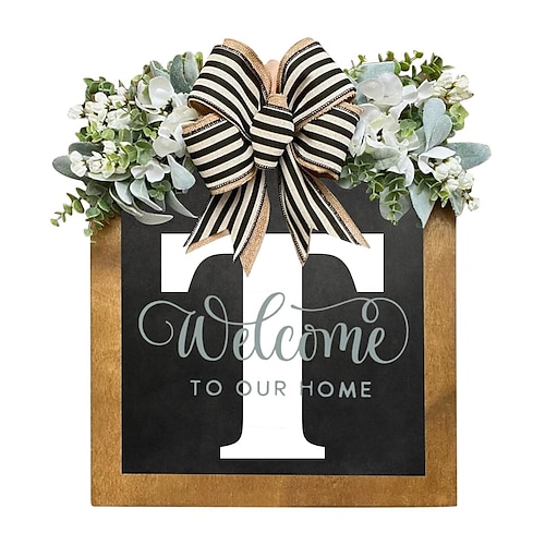 Initialen Nachname ganzjährig Haustürkranz Willkommensschild Girlande personalisiert kreativ 26 Buchstaben Bauernhauskranz für Haustür Frühling alle Jahreszeiten Außenaufhänger Dekor Geschenk Image