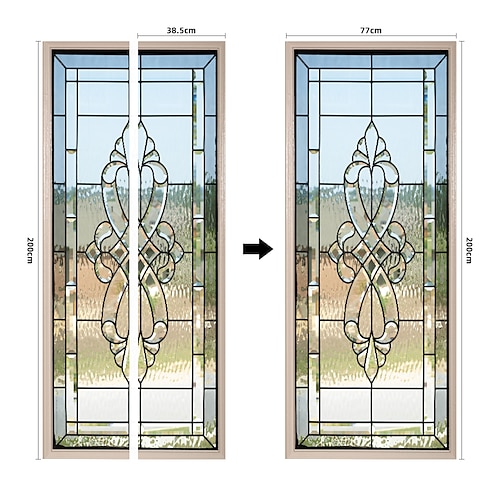 2 Stück selbstklebende kreative Glasimitat-Türaufkleber für Wohnzimmer, DIY, dekoratives Zuhause, wasserdichte Wandaufkleber, 77 x 200 cm (30,3 x 78,7 Zoll) Image