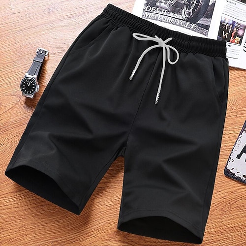 Herren Aktiv Shorts Kurze Hosen Lässige Shorts Tasche Kordelzug Elastisches Kordelzugdesign Feste Farbe Komfort Atmungsaktiv Kurz Sports Outdoor Casual Täglich Modisch Strassenmode Schwarz Weiß Image