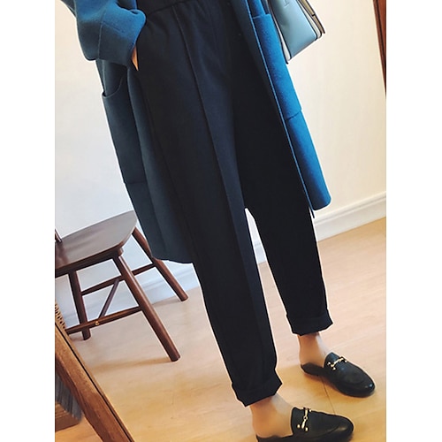 Damen Anzughose Fleecehose Gerade Mode Streetwear Volle Länge Mittlere Taillenlinie Einfarbig Tasche Komfort Atmungsaktivität Weich Mikroelastisch Urlaub Straße Täglich Schwarz Weiß Khaki Herbst Image