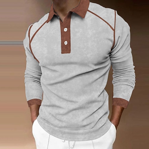 Herren Poloshirt Golfhemd Strasse Casual Polo-Kragen Klassisch Langarm Modisch Designer Farbblock Knopf vorne Button-Down Frühling Herbst Regular Fit Schwarz Weiß Rosa Marineblau Blau Braun Image