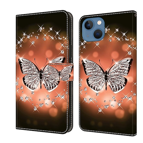 Handy Hülle Handyhüllen Für iPhone 16 15 14 Pro Max Plus 13 12 11 Pro Max Mini Brieftaschenhülle Flip-Cover Mit Ständer Magnetisch Kartenfach Schmetterling Blume Blumendruck TPU PU-Leder Image