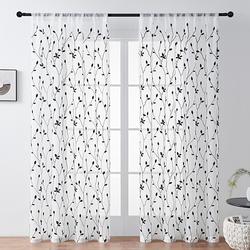 Halbdurchsichtiger Vorhang mit Blattstickerei, weiß, durchsichtig, Stangentaschen-Vorhang-Set, Fensterpaneel, Voiles, Drapierung für Mädchenzimmer/Kinderzimmer/Kinderzimmer/Wohnzimmer, 1 Paneel