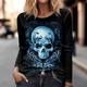 Damen T Shirt Halloween-Shirt Totenkopf Motiv Halloween Wochenende Bedruckt Schwarz Langarm Täglich Basic Rundhalsausschnitt Herbst Winter