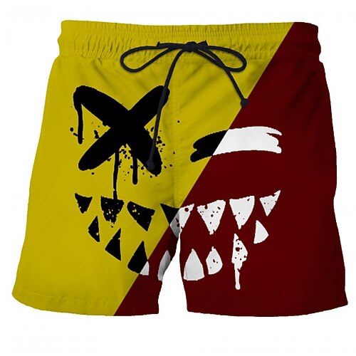 Herren Farbblock Grafikdrucke Lächelndes Gesicht Badeshorts Boardshorts Badehosen Mittlere Taille Mode Streetwear Lässig Outdoor Täglich Ferien Tasche Kordelzug Elastischer Bund Designer Bekleidung Image